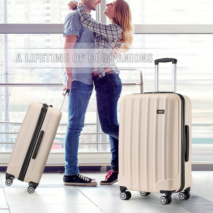 K1773-1L - Kono 24 Inch Striped ABS+PC Hard Shell Luggage with 360-Degree Spinner Wheels - Beige