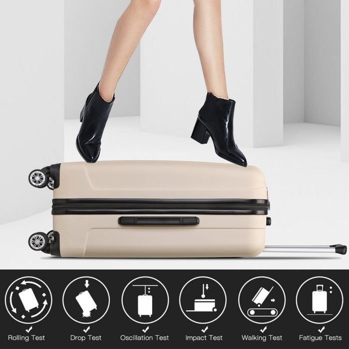 K1773-1L - Kono 28 Inch Striped ABS+PC Hard Shell Luggage with 360-Degree Spinner Wheels - Beige