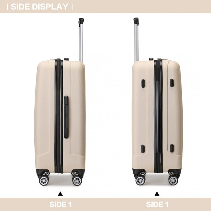 K1773-1L - Kono 24 Inch Striped ABS+PC Hard Shell Luggage with 360-Degree Spinner Wheels - Beige
