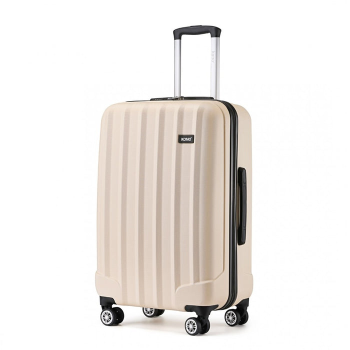 K1773-1L - Kono 28 Inch Striped ABS+PC Hard Shell Luggage with 360-Degree Spinner Wheels - Beige
