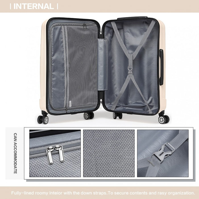 K1773-1L - Kono 19/24/28 Inch 3 Piece Set Striped ABS+PC Hard Shell Luggage with 360-Degree Spinner Wheels - Beige