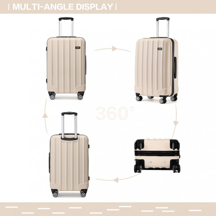 K1773-1L - Kono 19/24/28 Inch 3 Piece Set Striped ABS+PC Hard Shell Luggage with 360-Degree Spinner Wheels - Beige