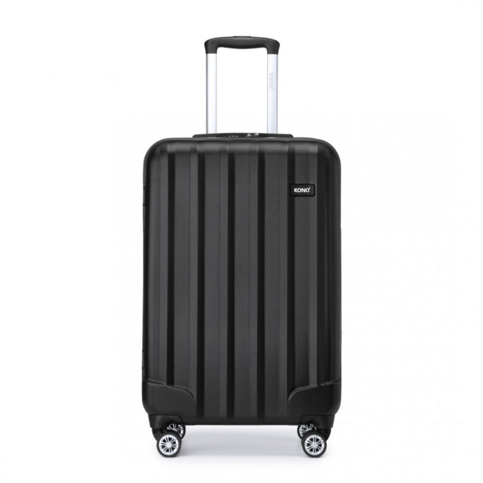 K1773-1L - Kono 19 Inch Cabin Size ABS+PC Hard Shell Luggage with Vertical Stripes - Ideal for Carry-On - Black