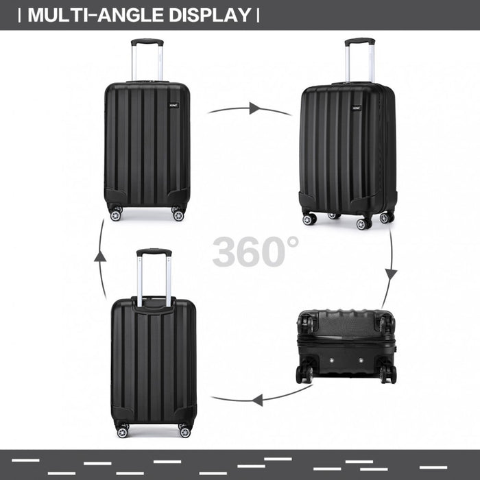 K1773-1L - Kono 19 Inch Cabin Size ABS+PC Hard Shell Luggage with Vertical Stripes - Ideal for Carry-On - Black