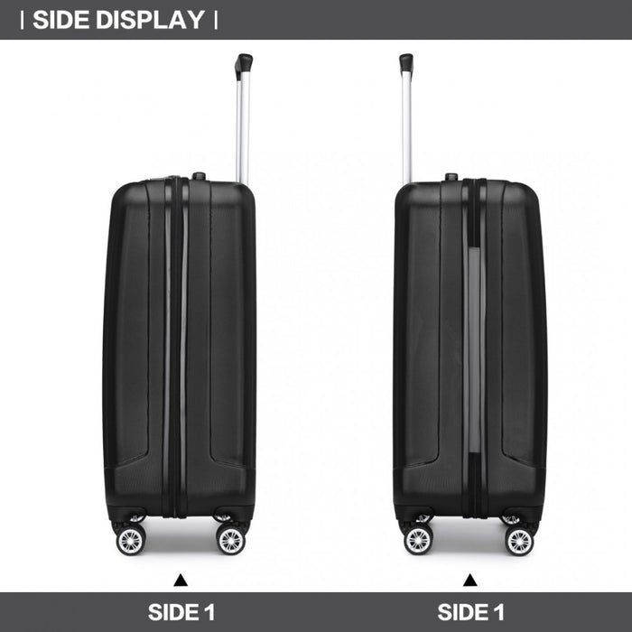 K1773-1L - Kono 19 Inch Cabin Size ABS+PC Hard Shell Luggage with Vertical Stripes - Ideal for Carry-On - Black