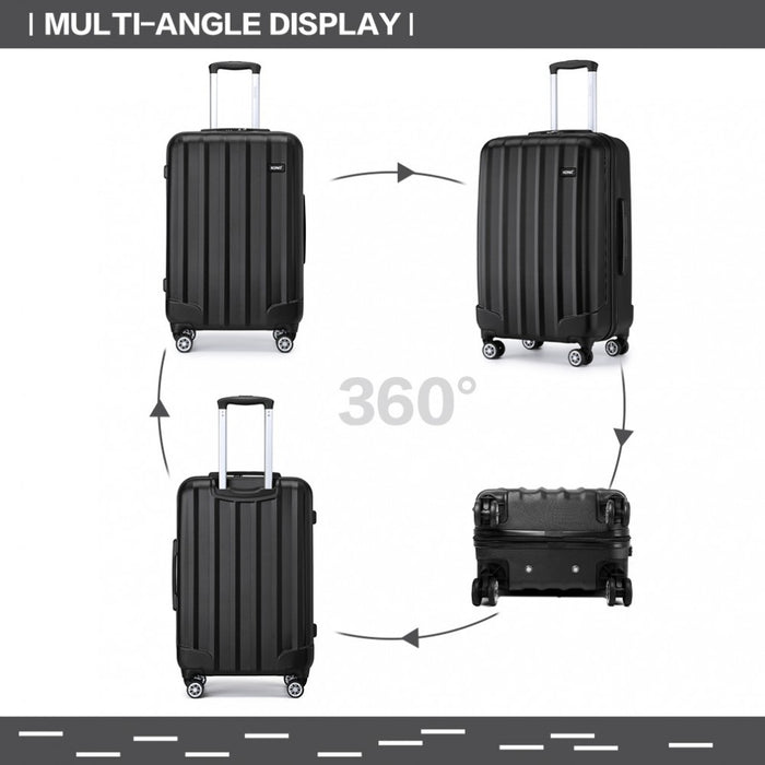 K1773-1L - Kono 24 Inch Striped ABS+PC Hard Shell Luggage with 360-Degree Spinner Wheels - Black
