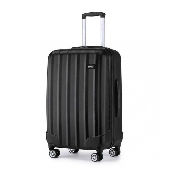 K1773-1L - Kono 28 Inch Striped ABS+PC Hard Shell Luggage with 360-Degree Spinner Wheels - Black