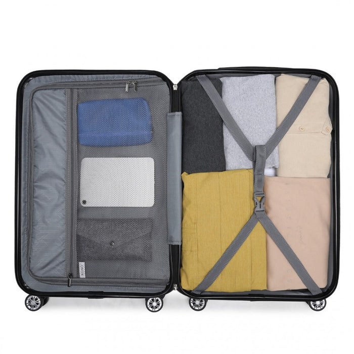 K1773-1L - Kono 28 Inch Striped ABS+PC Hard Shell Luggage with 360-Degree Spinner Wheels - Black
