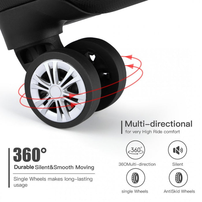 K1773-1L - Kono 24 Inch Striped ABS+PC Hard Shell Luggage with 360-Degree Spinner Wheels - Black