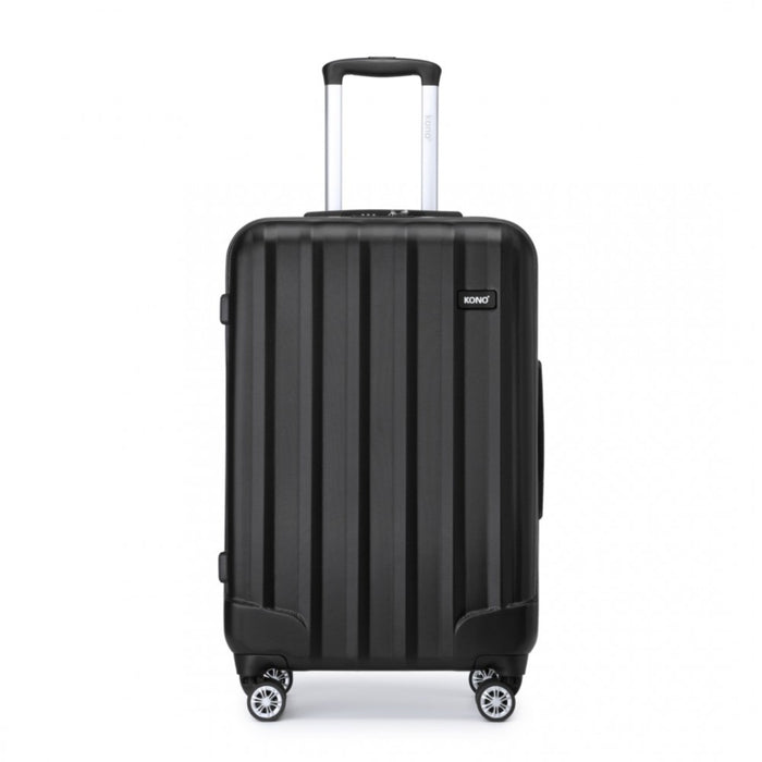 K1773-1L - Kono 28 Inch Striped ABS+PC Hard Shell Luggage with 360-Degree Spinner Wheels - Black