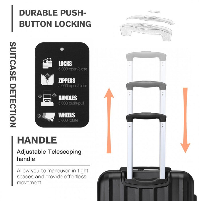 K1773-1L - Kono 28 Inch Striped ABS+PC Hard Shell Luggage with 360-Degree Spinner Wheels - Black