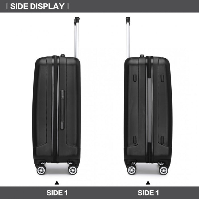 K1773-1L - Kono 19/24/28 Inch 3 Piece Set Striped ABS+PC Hard Shell Luggage with 360-Degree Spinner Wheels - Black