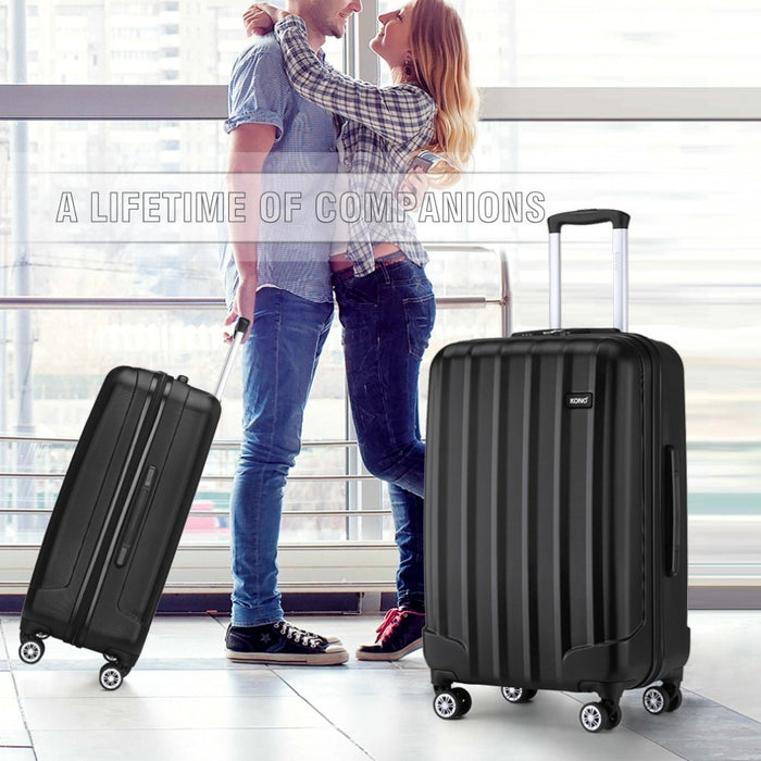 K1773-1L - Kono 19/24/28 Inch 3 Piece Set Striped ABS+PC Hard Shell Luggage with 360-Degree Spinner Wheels - Black