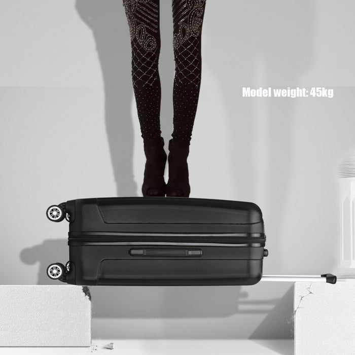K1773-1L - Kono 19/24/28 Inch 3 Piece Set Striped ABS+PC Hard Shell Luggage with 360-Degree Spinner Wheels - Black