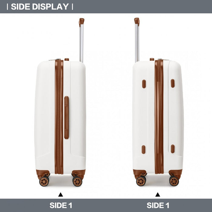 K1773-1L - Kono 28 Inch Striped ABS+PC Hard Shell Luggage with 360-Degree Spinner Wheels - Cream