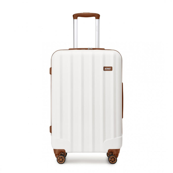 K1773-1L - Kono 28 Inch Striped ABS+PC Hard Shell Luggage with 360-Degree Spinner Wheels - Cream