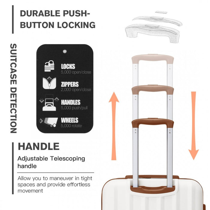 K1773-1L - Kono 28 Inch Striped ABS+PC Hard Shell Luggage with 360-Degree Spinner Wheels - Cream