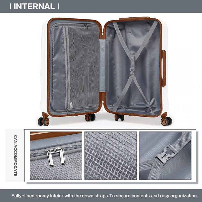 K1773-1L - Kono 24 Inch Striped ABS+PC Hard Shell Luggage with 360-Degree Spinner Wheels - Cream
