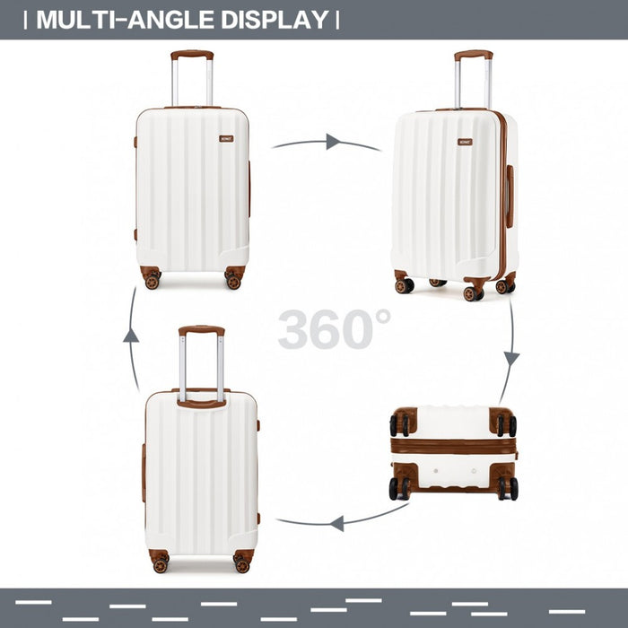 K1773-1L - Kono 28 Inch Striped ABS+PC Hard Shell Luggage with 360-Degree Spinner Wheels - Cream