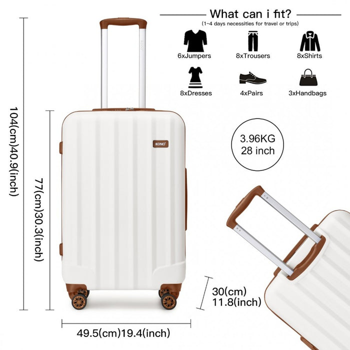 K1773-1L - Kono 28 Inch Striped ABS+PC Hard Shell Luggage with 360-Degree Spinner Wheels - Cream