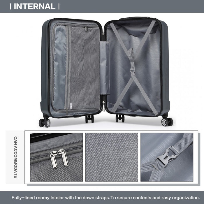 K1773-1L - Kono 19 Inch Cabin Size ABS+PC Hard Shell Luggage with Vertical Stripes - Ideal for Carry-On - Grey