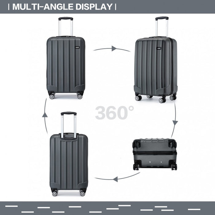 K1773-1L - Kono 19 Inch Cabin Size ABS+PC Hard Shell Luggage with Vertical Stripes - Ideal for Carry-On - Grey