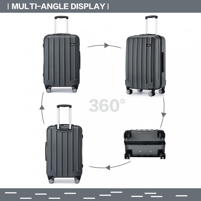 K1773-1L - Kono 24 Inch Striped ABS+PC Hard Shell Luggage with 360-Degree Spinner Wheels - Grey