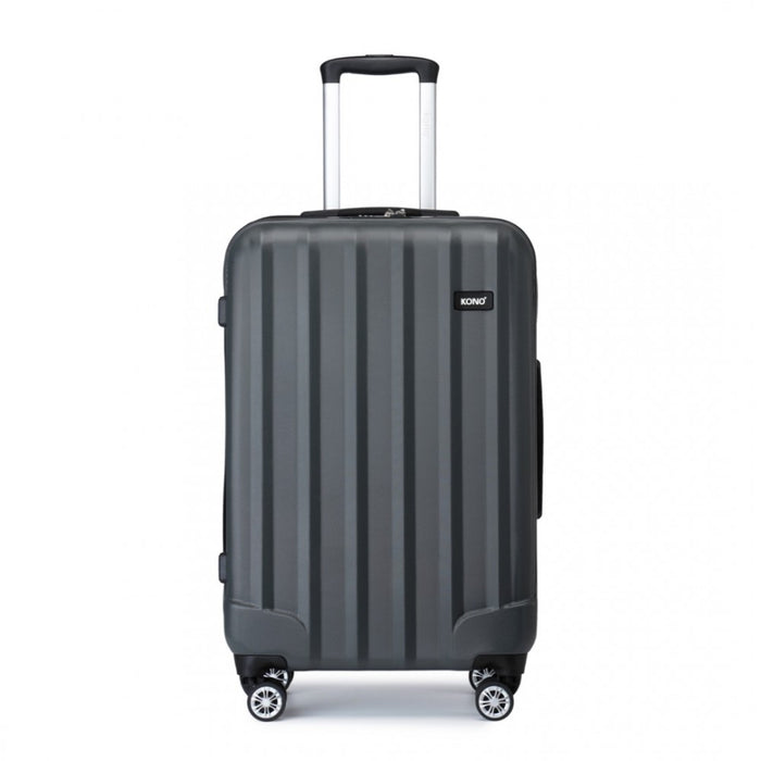 K1773-1L - Kono 24 Inch Striped ABS+PC Hard Shell Luggage with 360-Degree Spinner Wheels - Grey