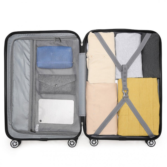 K1773-1L - Kono 28 Inch Striped ABS+PC Hard Shell Luggage with 360-Degree Spinner Wheels - Grey