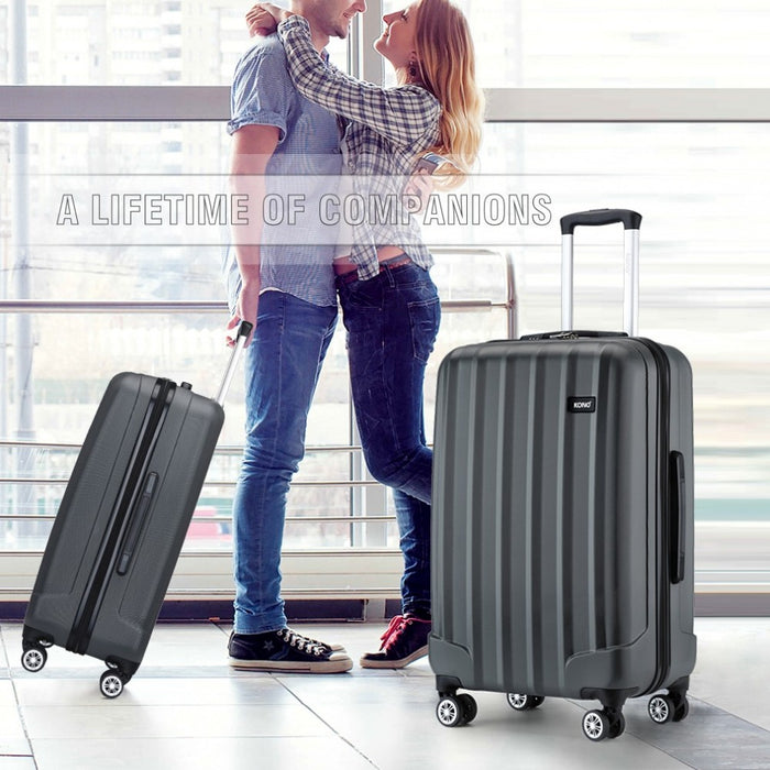 K1773-1L - Kono 19/24/28 Inch 3 Piece Set Striped ABS+PC Hard Shell Luggage with 360-Degree Spinner Wheels - Grey