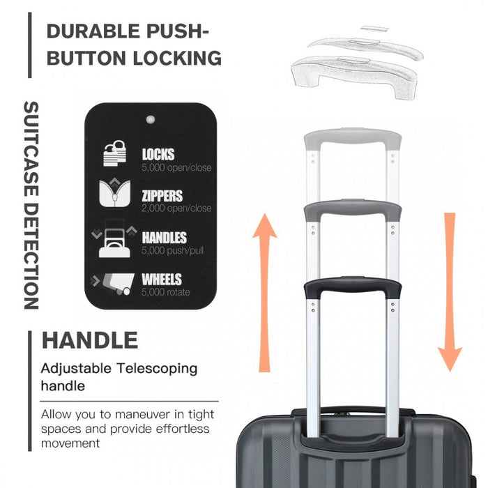 K1773-1L - Kono 19/24/28 Inch 3 Piece Set Striped ABS+PC Hard Shell Luggage with 360-Degree Spinner Wheels - Grey