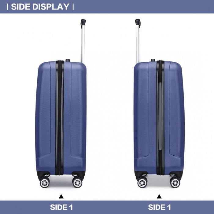 K1773-1L - Kono 19 Inch Cabin Size ABS+PC Hard Shell Luggage with Vertical Stripes - Ideal for Carry-On - Navy