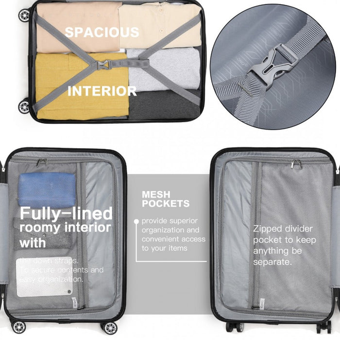 K1773-1L - Kono 19 Inch Cabin Size ABS+PC Hard Shell Luggage with Vertical Stripes - Ideal for Carry-On - Navy