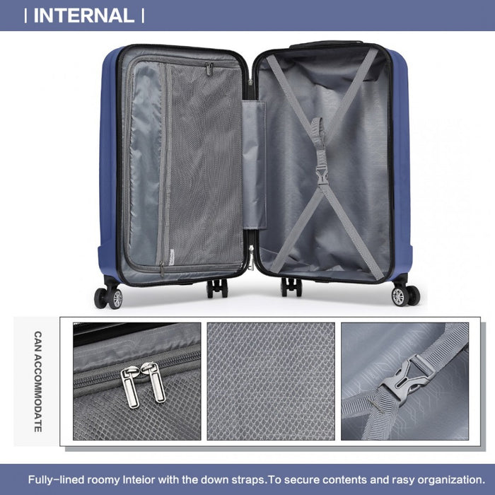 K1773-1L - Kono 19 Inch Cabin Size ABS+PC Hard Shell Luggage with Vertical Stripes - Ideal for Carry-On - Navy