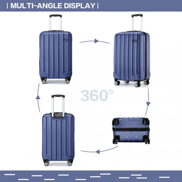 K1773-1L - Kono 19 Inch Cabin Size ABS+PC Hard Shell Luggage with Vertical Stripes - Ideal for Carry-On - Navy