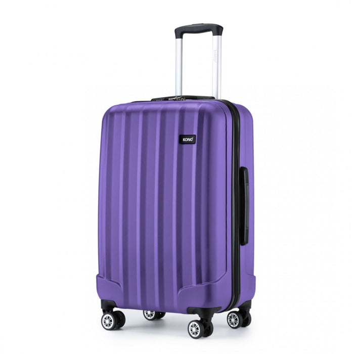 K1773-1L - Kono 28 Inch Striped ABS+PC Hard Shell Luggage with 360-Degree Spinner Wheels - Purple