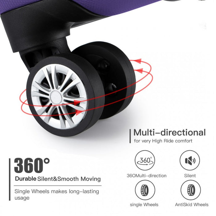 K1773-1L - Kono 28 Inch Striped ABS+PC Hard Shell Luggage with 360-Degree Spinner Wheels - Purple