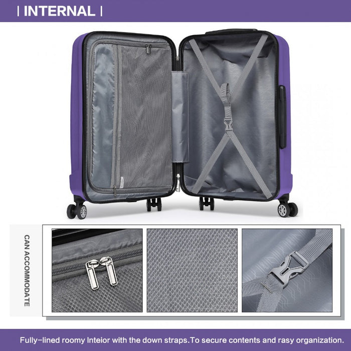 K1773-1L - Kono 28 Inch Striped ABS+PC Hard Shell Luggage with 360-Degree Spinner Wheels - Purple