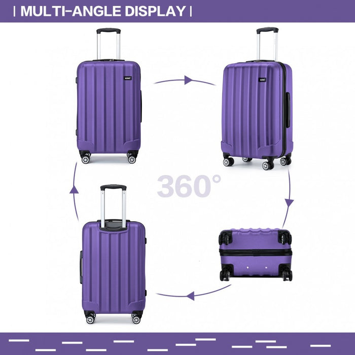 K1773-1L - Kono 28 Inch Striped ABS+PC Hard Shell Luggage with 360-Degree Spinner Wheels - Purple