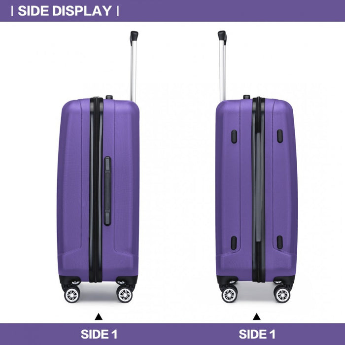 K1773-1L - Kono 28 Inch Striped ABS+PC Hard Shell Luggage with 360-Degree Spinner Wheels - Purple