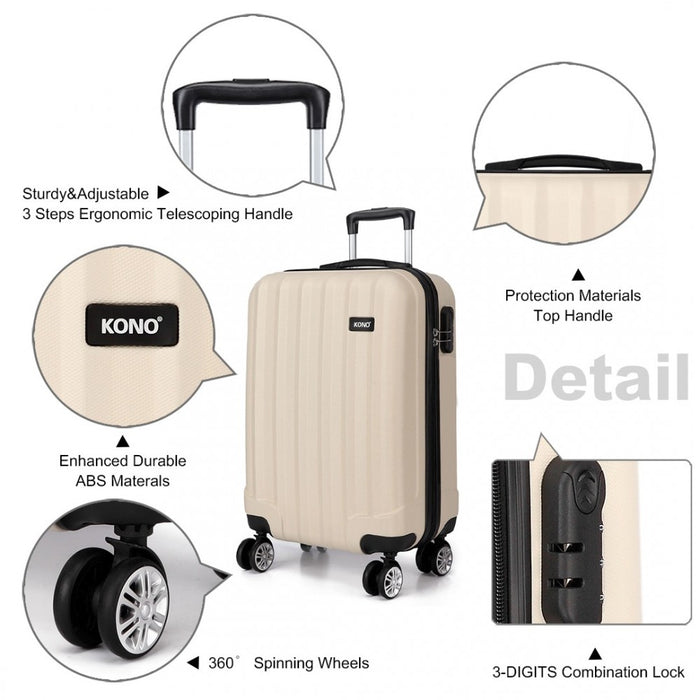 K1773L - Kono Vertical Stripe Hard Shell Suitcase 19 Inch Luggage - Beige