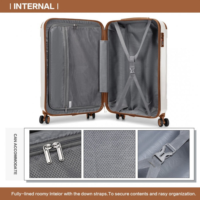 K1777-1L - Kono 19 Inch ABS Lightweight Compact Hard Shell Cabin Suitcase Travel Carry-On Luggage - Cream