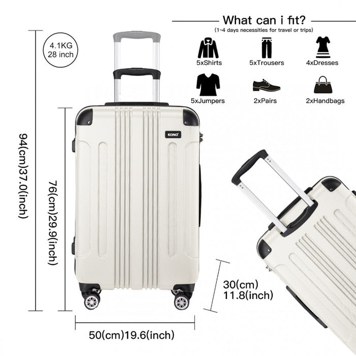 K1777-1L - Kono 28 Inch ABS Lightweight Compact Hard Shell Travel Luggage For Extended Journeys - Beige