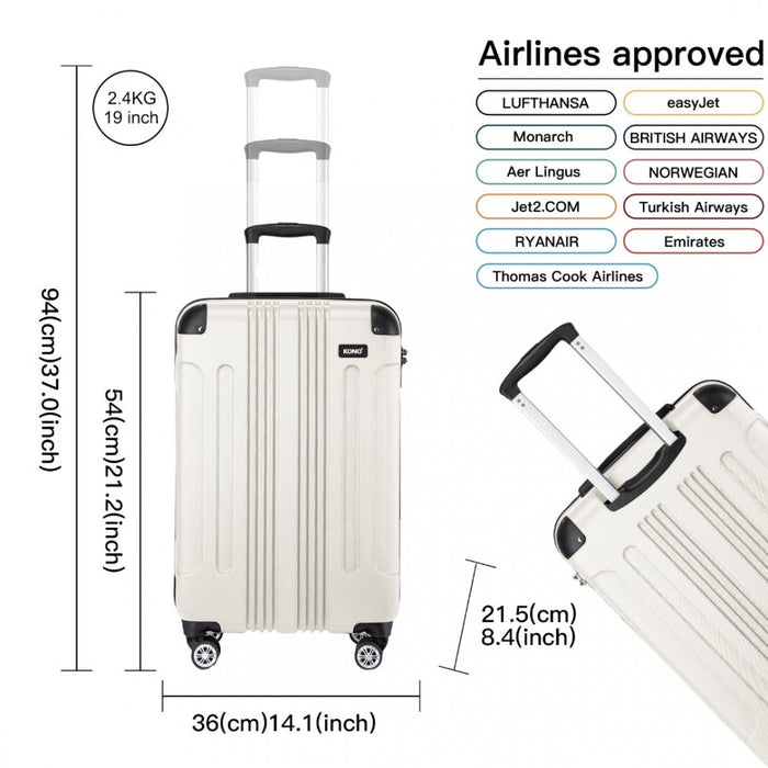 K1777-1L - Kono 19/24/28 Inch 3 Piece Set ABS Lightweight Compact Hard Shell Travel Luggage - Beige