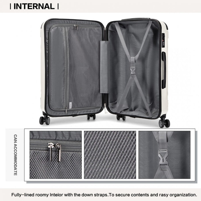 K1777-1L - Kono 19/24/28 Inch 3 Piece Set ABS Lightweight Compact Hard Shell Travel Luggage - Beige