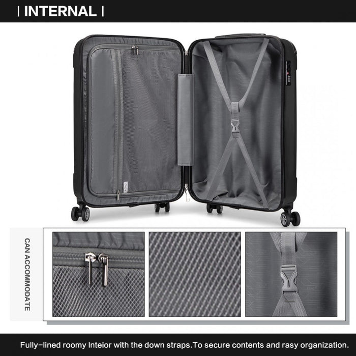 K1777-1L - Kono 19 Inch ABS Lightweight Compact Hard Shell Cabin Suitcase Travel Carry-On Luggage - Black