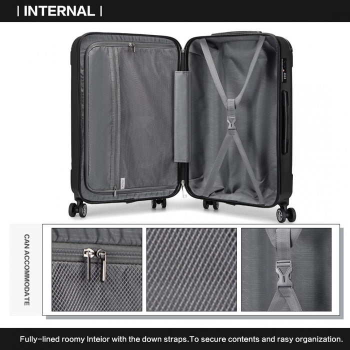 K1777-1L - Kono 28 Inch ABS Lightweight Compact Hard Shell Travel Luggage For Extended Journeys - Black