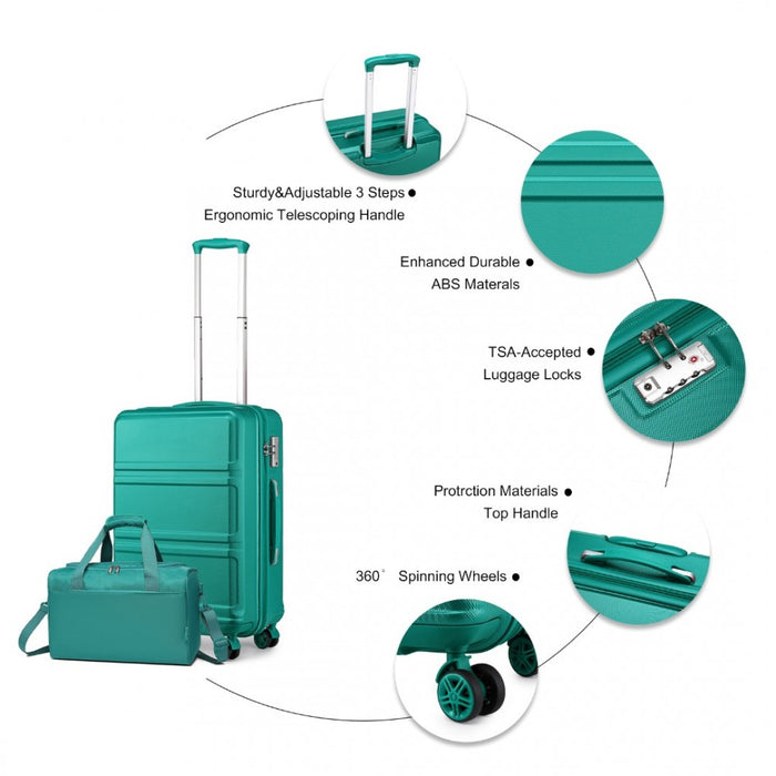 K1871-1L+EA2321 - Kono ABS 20 Inch Sculpted Horizontal Design 2 Piece Suitcase Set With Cabin Bag - Teal