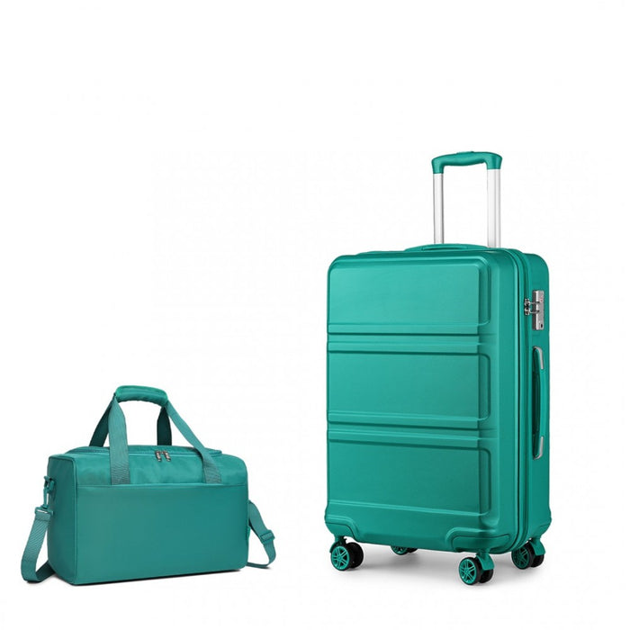 K1871-1L+EA2321 - Kono ABS 20 Inch Sculpted Horizontal Design 2 Piece Suitcase Set With Cabin Bag - Teal