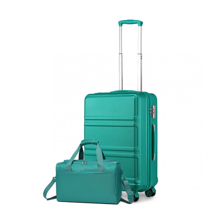 K1871-1L+EA2321 - Kono ABS 20 Inch Sculpted Horizontal Design 2 Piece Suitcase Set With Cabin Bag - Teal